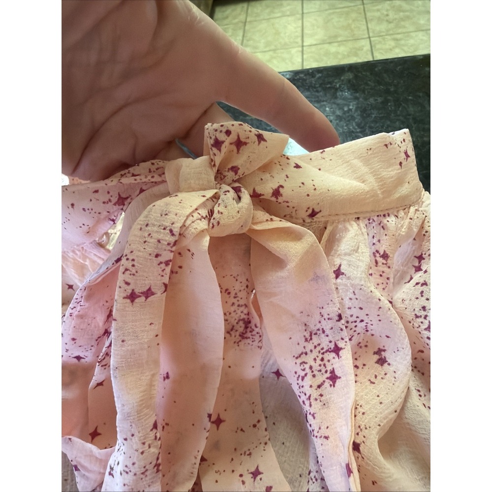 Free People Blouse Sz S Pink Ruffle Tie Neck Sheer Boho OB1828859 Flowy - Picture 4 of 10